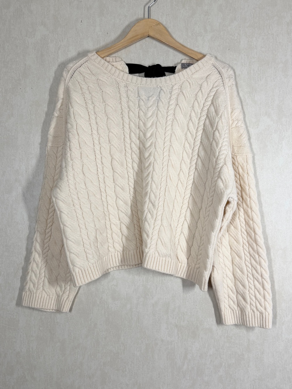 J. Crew Women’s Lamb’s Wool Blend Tie-Back Cable Knit Sweater Chunky in Ivory XL